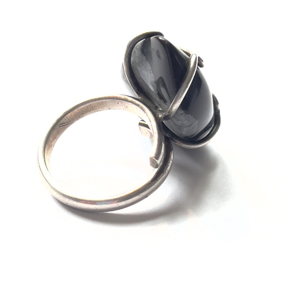 Snowflake Obsidian Statement Ring - 1" Teardrop - Adjustable -Vintage - Picture 7 of 11
